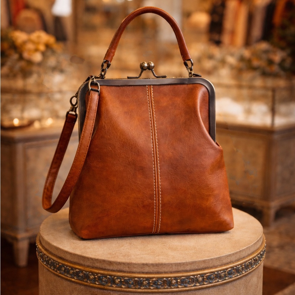 Stylish Tan Vegan Leather Crossbody Handbag